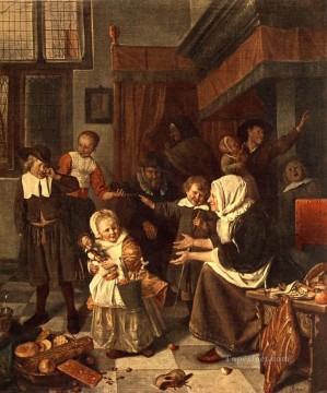  fiesta Pintura - La fiesta de San Nicolás, pintor de género holandés Jan Steen